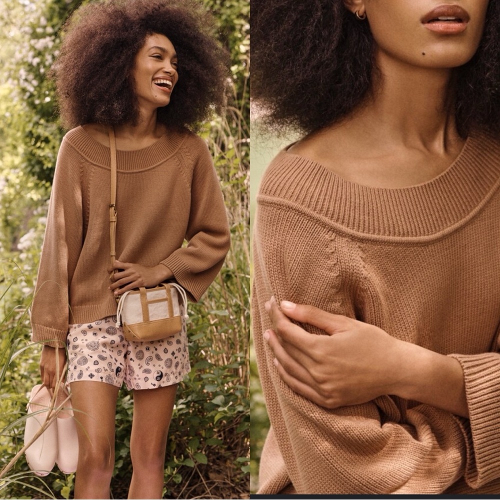J.CREW Cotton Wide Sleeve Sweater Pullover Tan Top